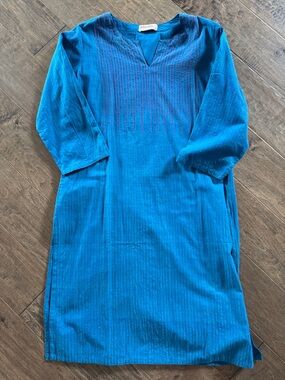fabindia Teal Blue Woven Midi Tunic Dress
